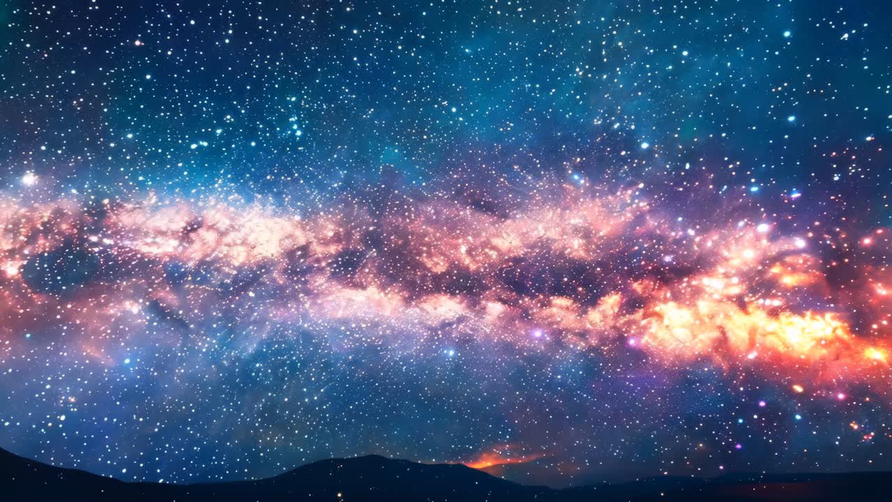 A beautiful, starry night sky with a long, orange line of stars. The sky is filled with stars of different sizes and colors, creating a sense of wonder and awe