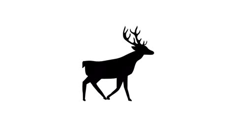 digital animation of black silhouette of reindeer walking against black background