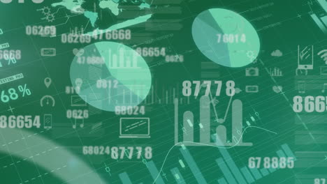 animation of financial data processing over green background