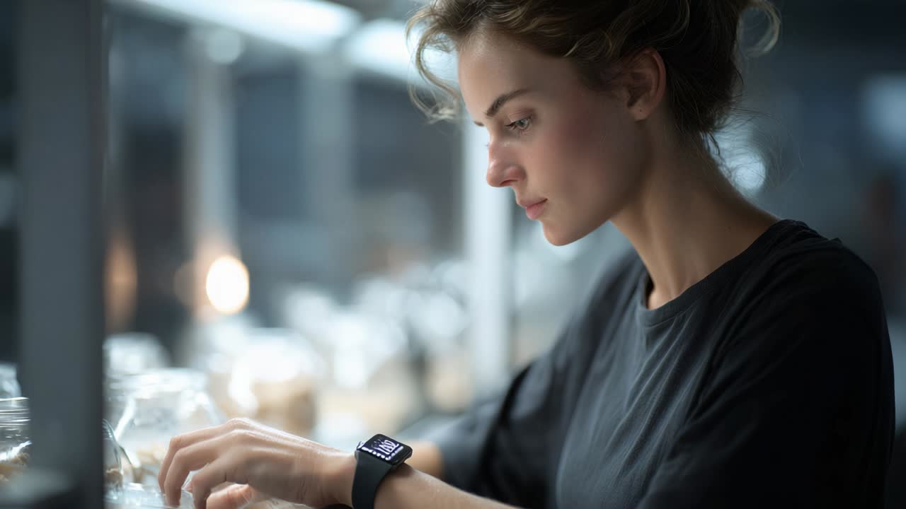 Una donna pensierosa intenta in un'esplorazione artistica, che osserva contenitori di vetro con curiosità, affascinata da contenuti intriganti e da ciò che la circonda