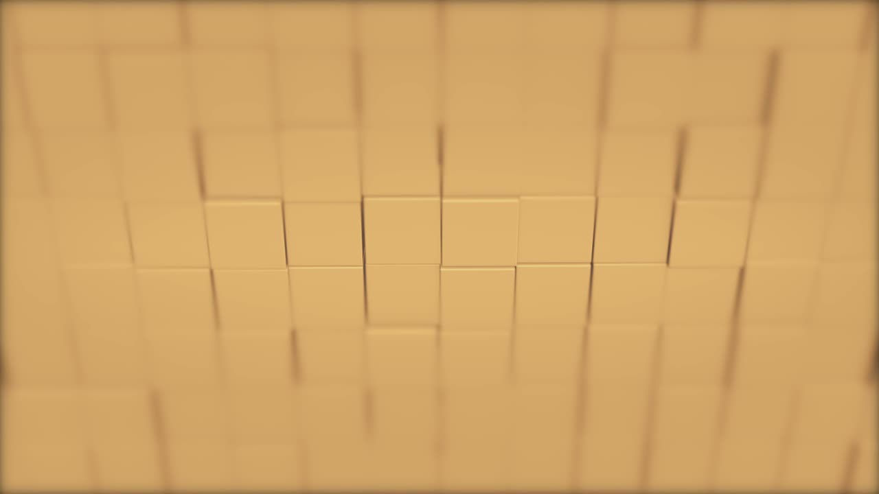 Abstract background with moving iridescent neon cubic wall, with defocused frame.