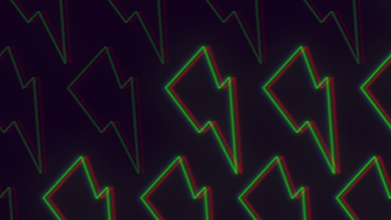 Dynamic pattern with neon green and red thunderstorms