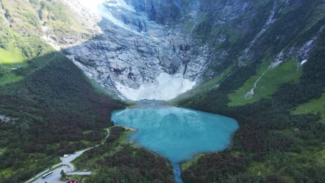 boyabreen glacier and lake beneath it