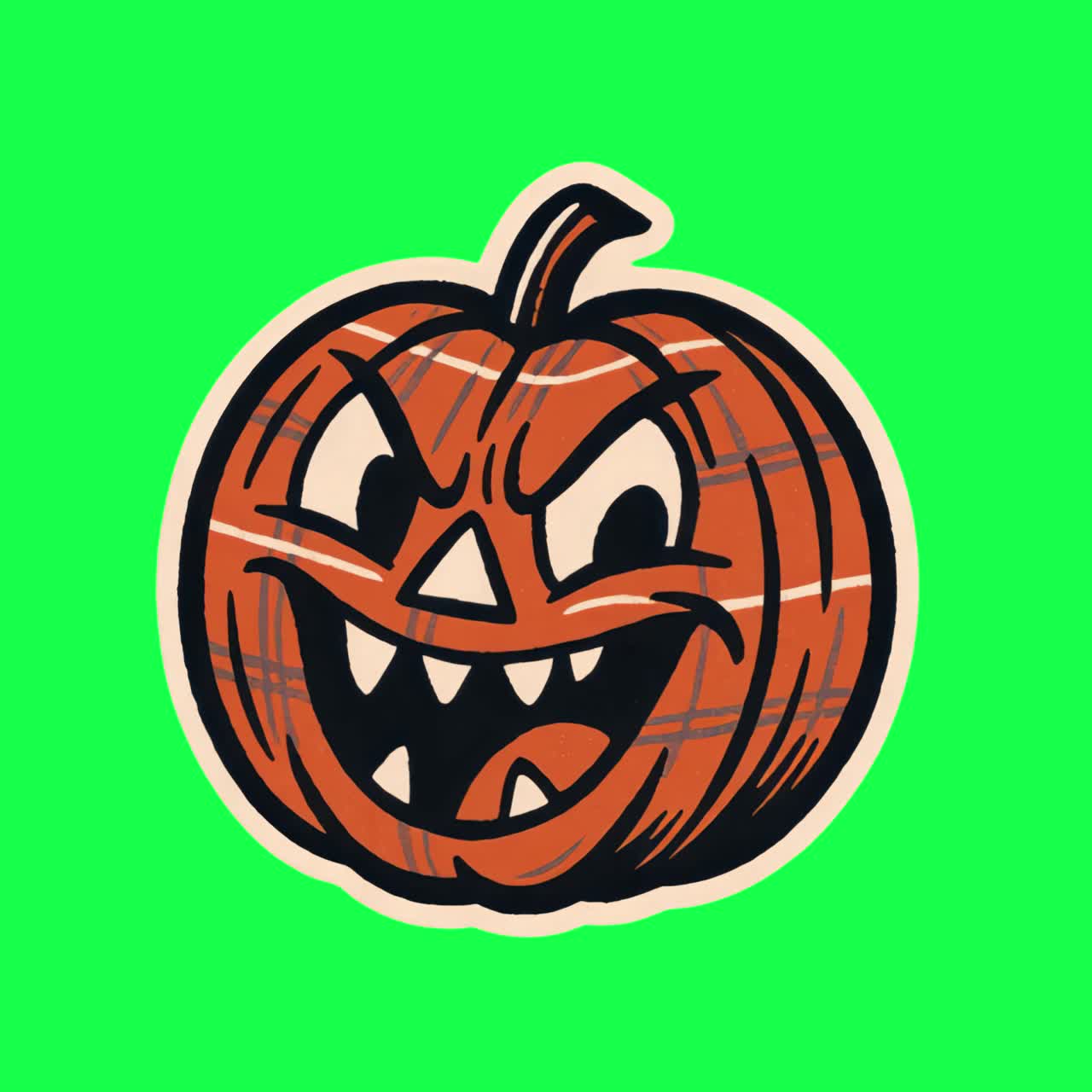 Spooky cartoon pumpkin sticker animation, transparent 4K video, green screen