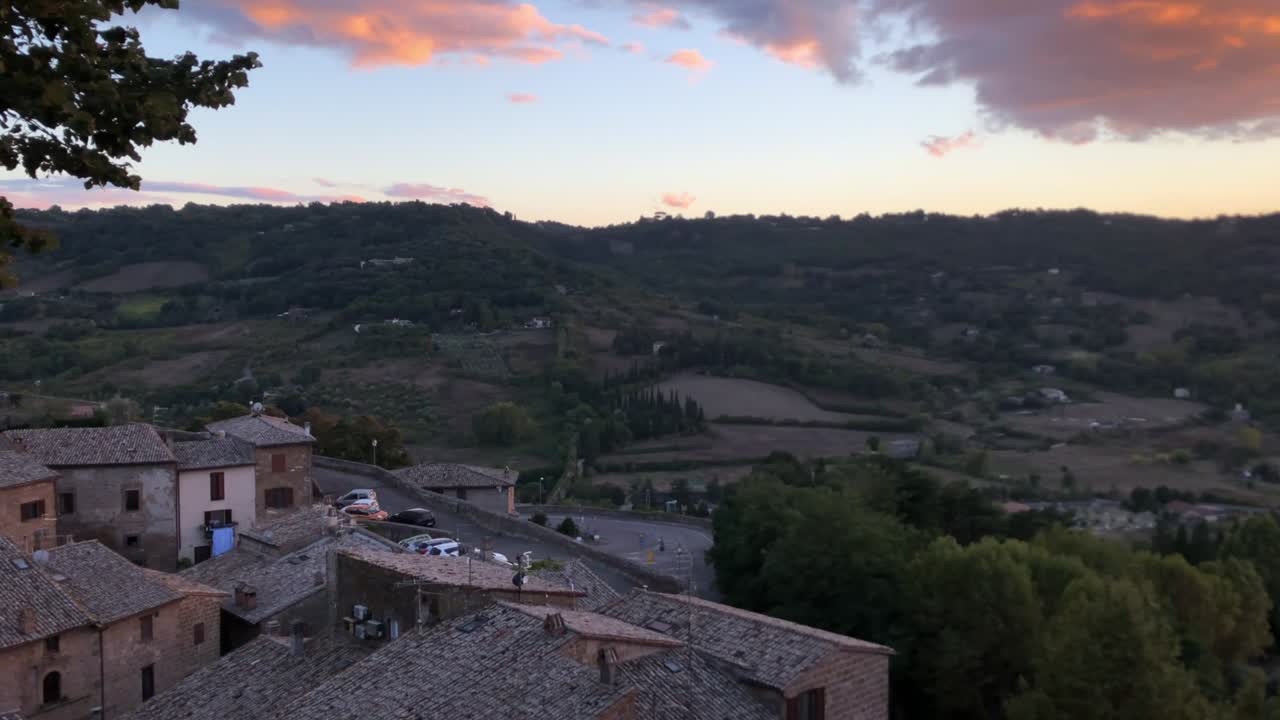 Panoramic view of Orvieto city and comune in the Province of Terni, southwestern Umbria, Italy situated on the flat summit of a large butte of volcanic tuff.