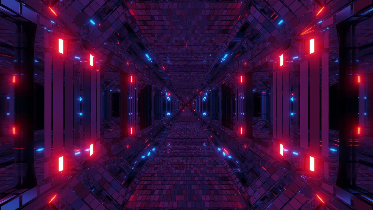 realistic futuristic sci-fi tunnel corridor with glas windows and glowing flying particles 3d illustration live wallpaper motion background visual samples vj loop