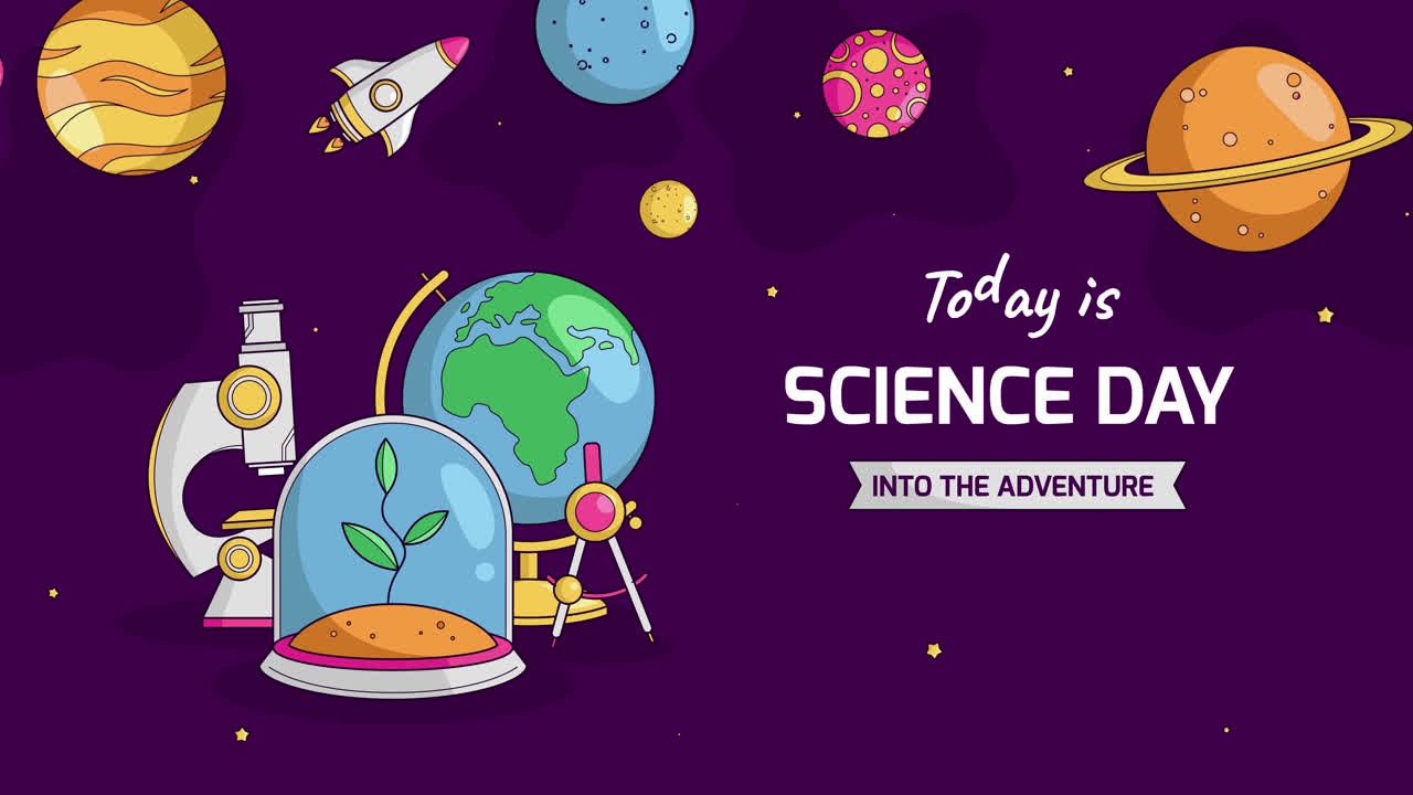 Science Day Illustration with Planets, Globe and other Educational Objects