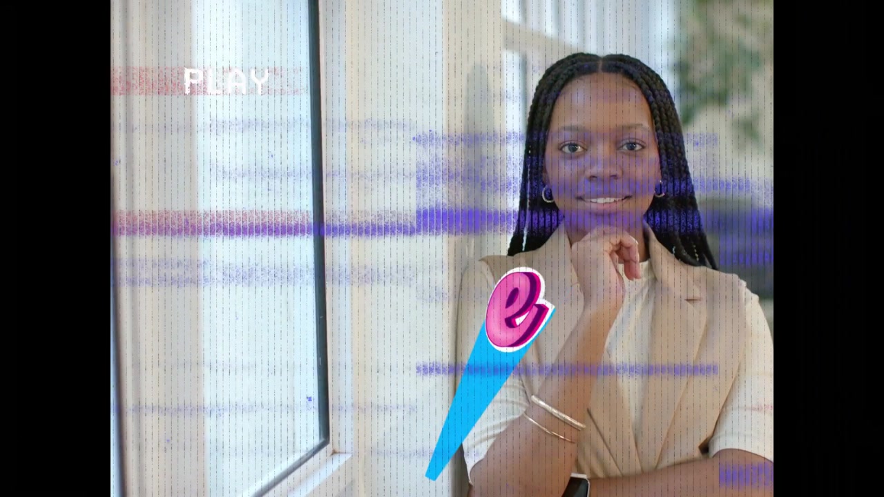 Woman marketer posing while Like graphic dropping hiding then showing smile for ads with glitch