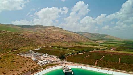aerial footage of a large water reservoir in north israel