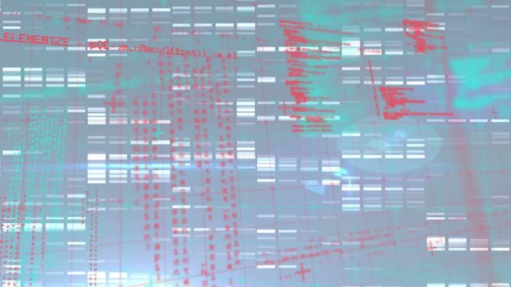 Animation of moving columns over data processing on black background