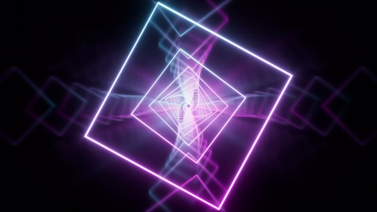 animazione a loop in linee di neon luminose tunnel, rendering 3d.