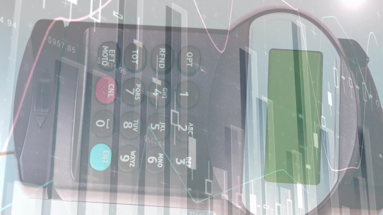 결제 터미널을 통해 금융 데이터 처리의 애니메이션