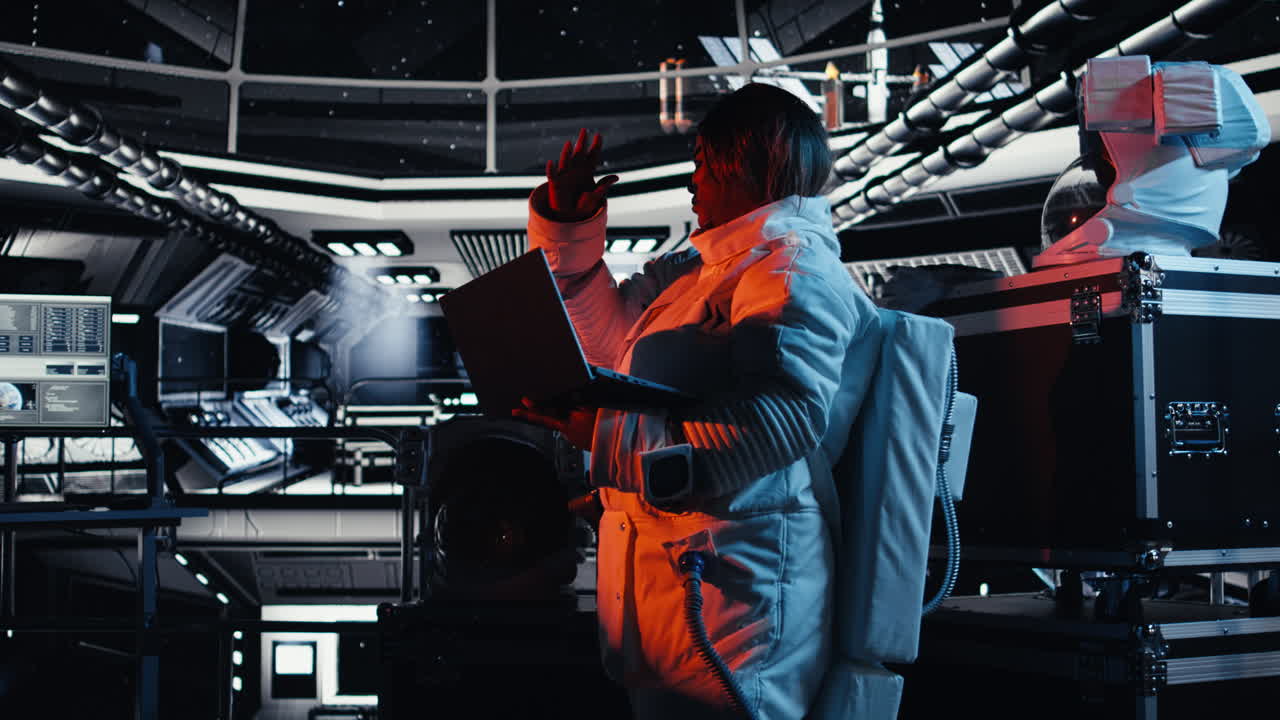 Astronaut blinded by red light from alien vessel while navigating orbit