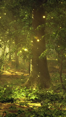 enchanting forest illuminated by glowing fireflies at dusk