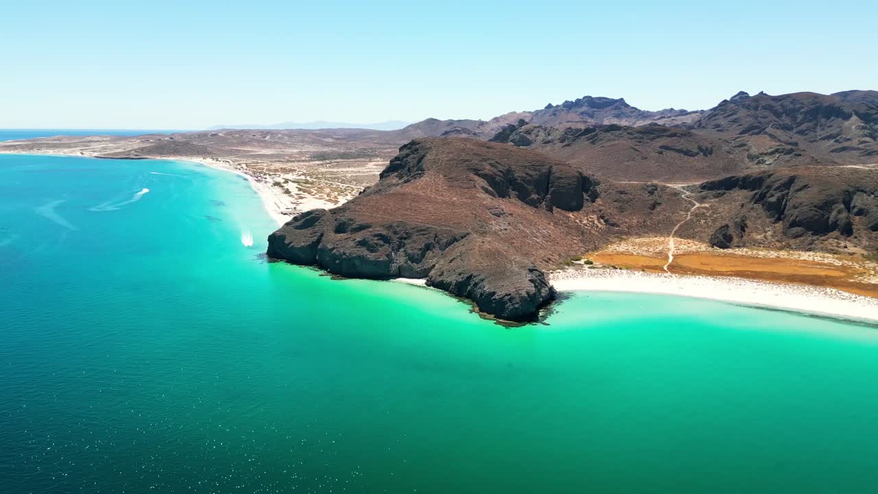 Stunning aerial view of the beautiful Tecolotito beach near La Paz, Mexico