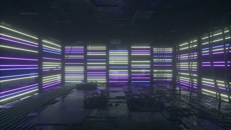 neon background. purple and blue neon background appears and disappears. bright vibrant neon background. technological space. room. 3d animation