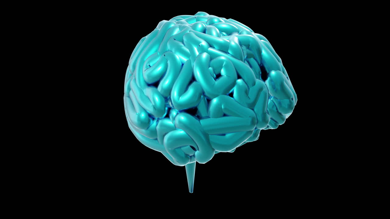 Animation of blue human brain spinning on black background