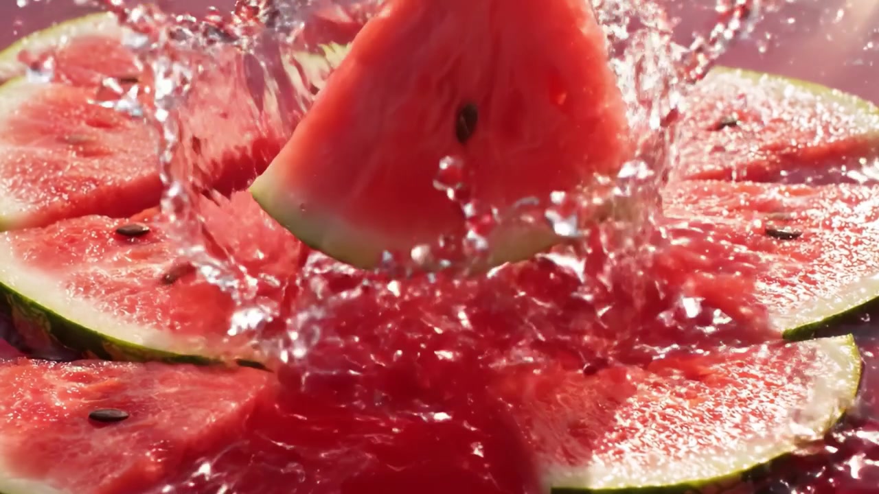 Fette di anguria colorate disposte ordinatamente su una superficie vibrante, che riflettono il loro interno rosso succoso e la buccia verde, perfette per un rinfresco e un piacere estivo.