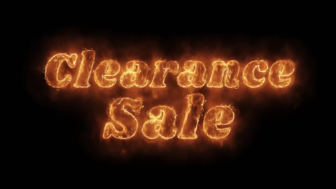 Clearance sale word hot animated burning realistic fire flame and smoke seamlessly loop animation on