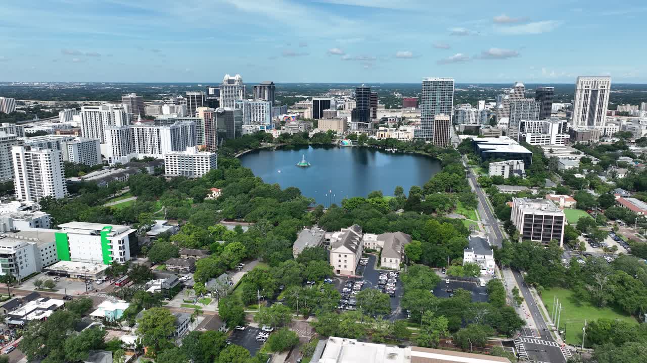 Aerial View Of Lake Eola Park In The Center Of Downtown Orlando In Florida, United States