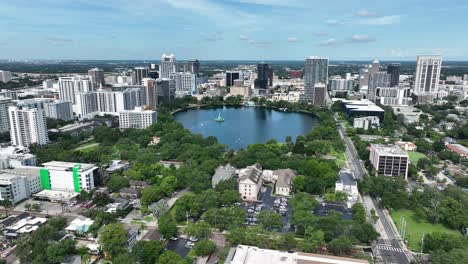 aerial view of lake eola park in the center of downtown orlando in florida, united states