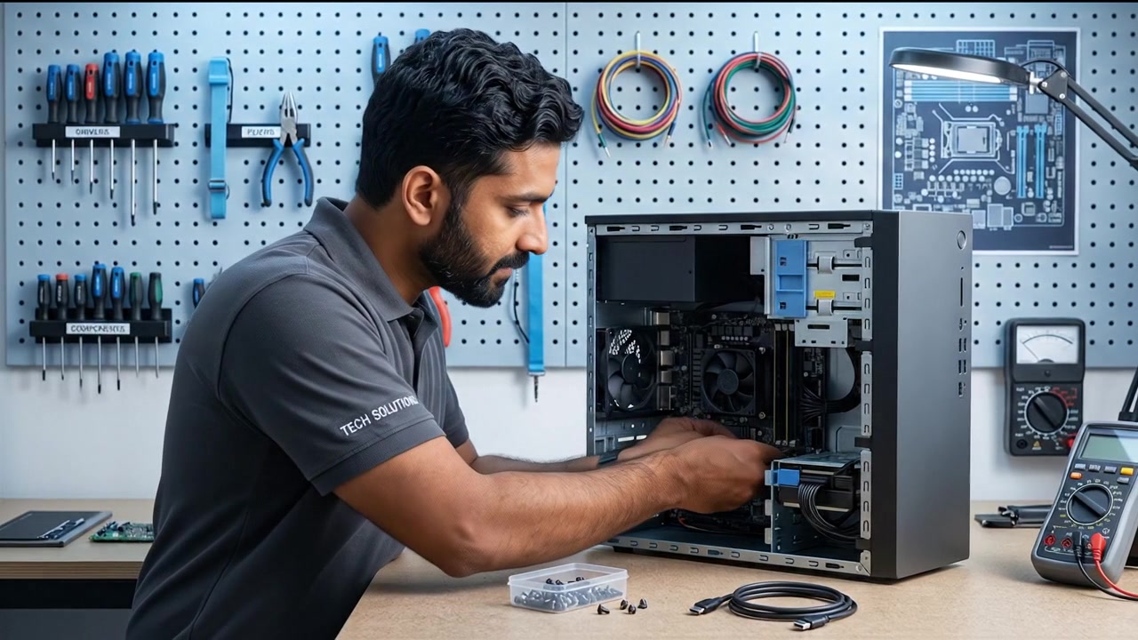 Técnico de Informática Reparando e Montando Componentes de Hardware de Desktop