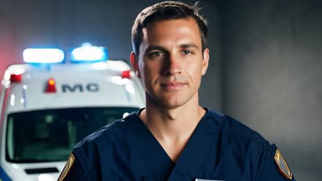 portrait of a confident male doctor standing in front of an ambulance