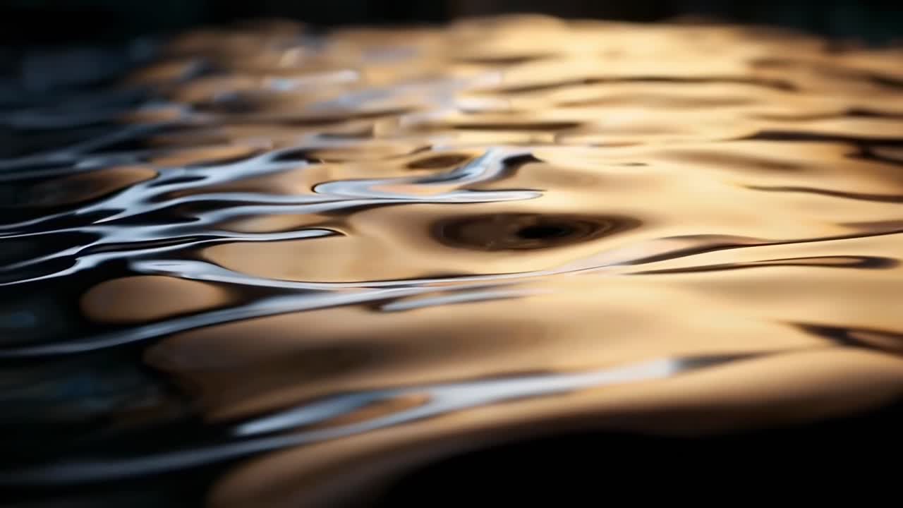 Close-up video of golden water ripples, capturing a serene and abstract style