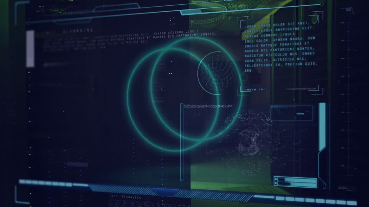 animación de círculos y procesamiento de datos sobre la sala del servidor