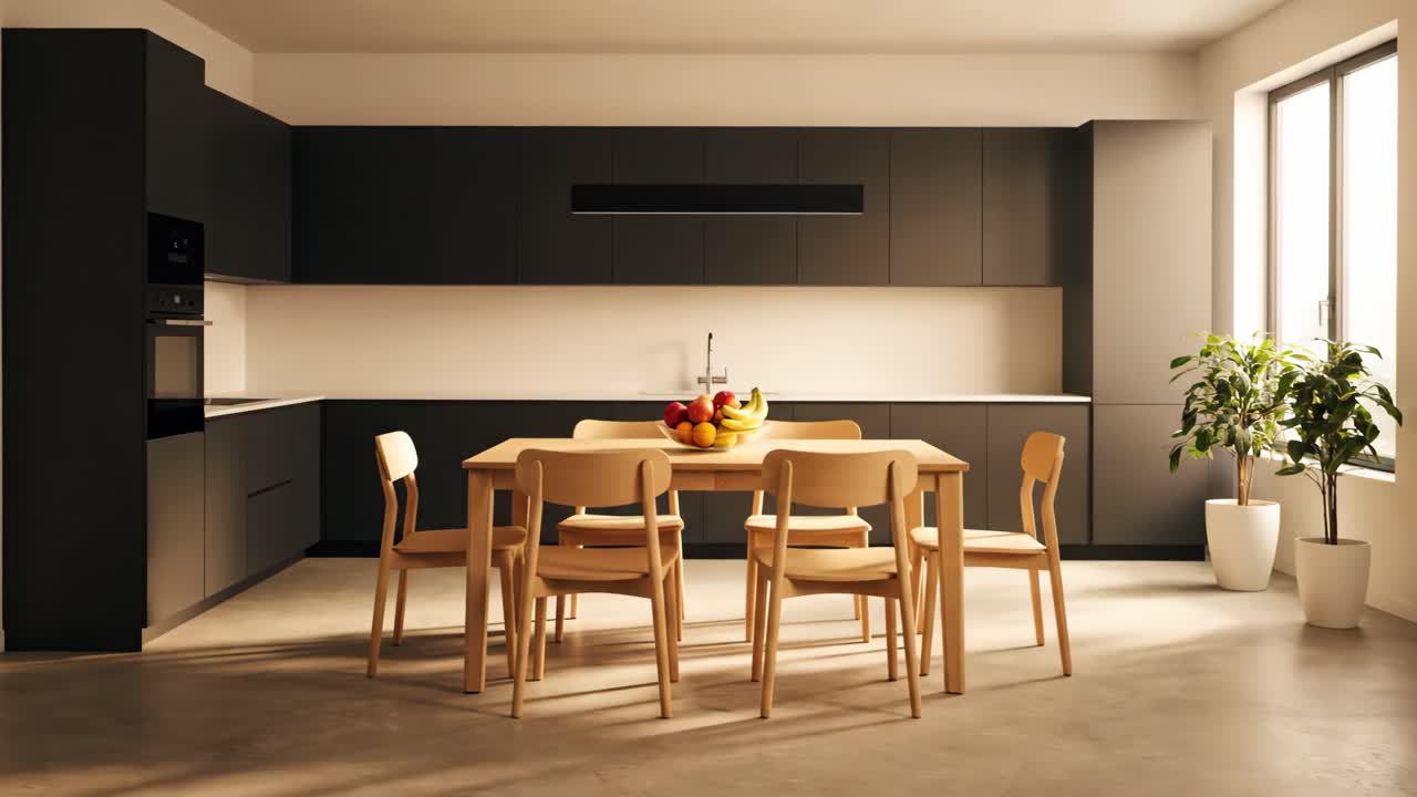 современный интерьер кухни и столовой