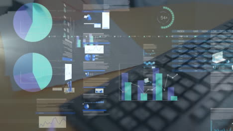 animation of data processing over hand taking notes