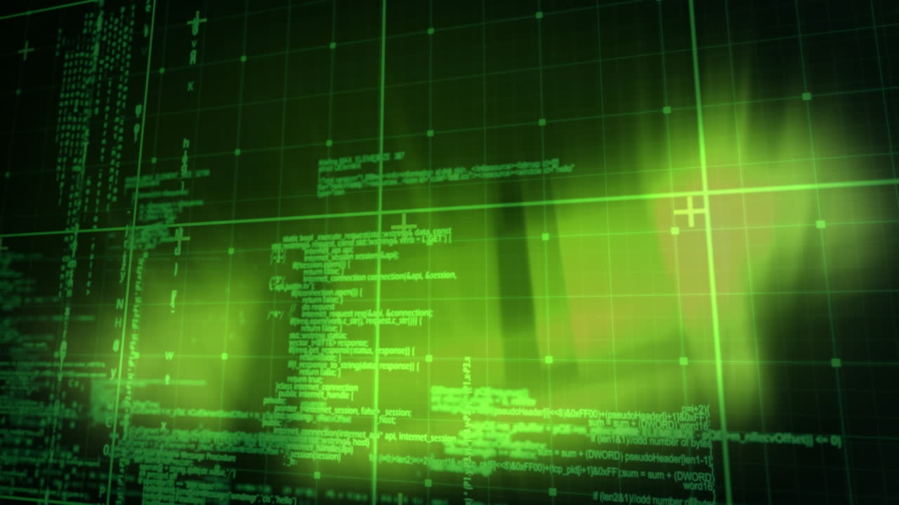 animación del procesamiento de datos digitales en el fondo de la cuadrícula