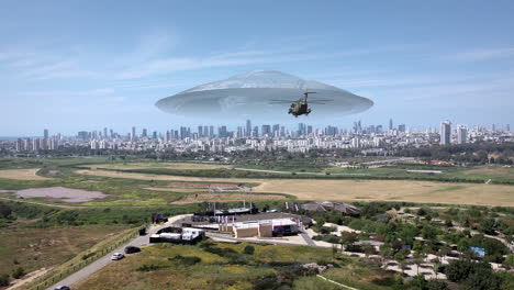 ufo sighting over city with military helicopter response