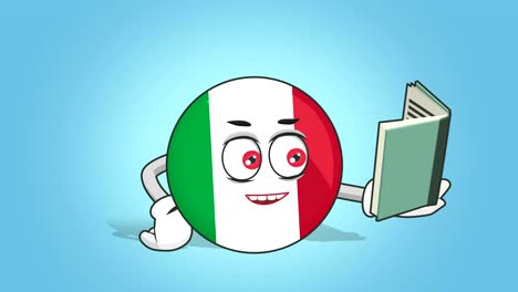 cartoon icon flag italy read book with face animation with alpha matte