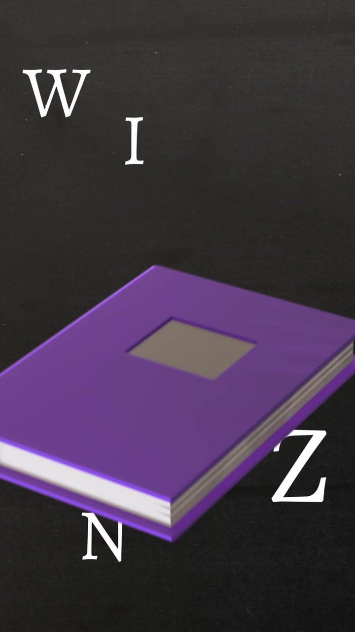 Animation of book over letters on black background