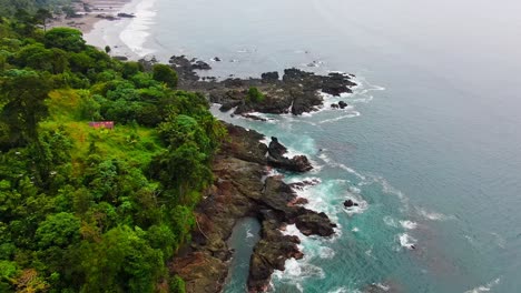 birds flying over beautiful pacific coast rocky beach shore in colombia south america