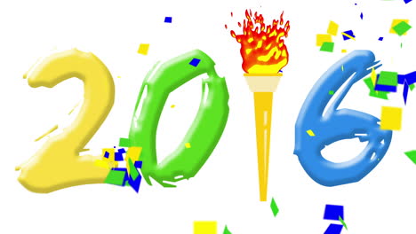 animation of 2016 number with olympic torch in middle