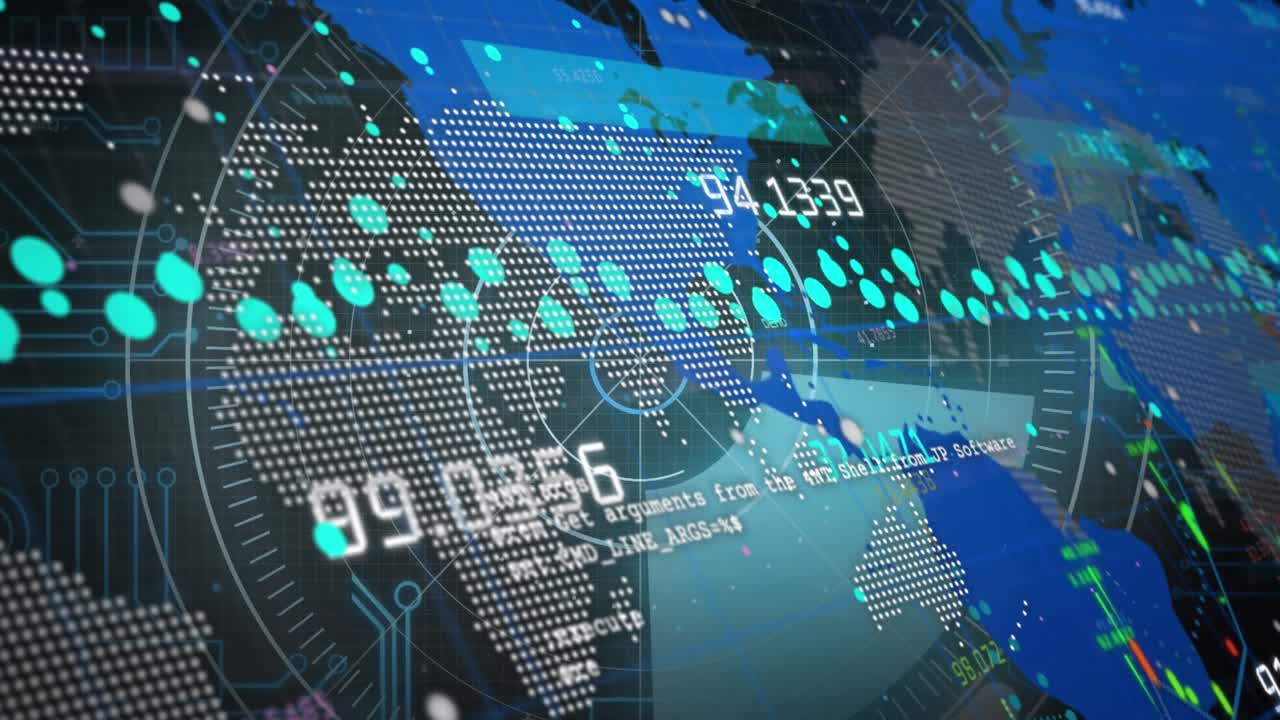 Animation of data processing over black background