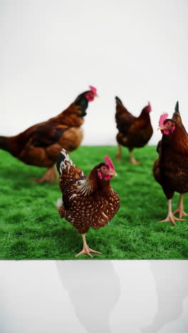 brown hens on green grass