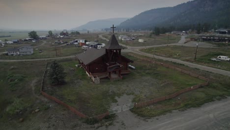 western church drone flies over head aerial