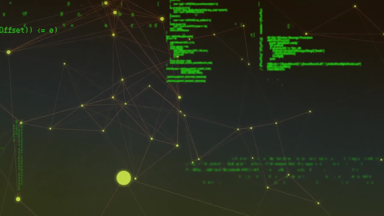 Animation of network of connections and data processing on green background