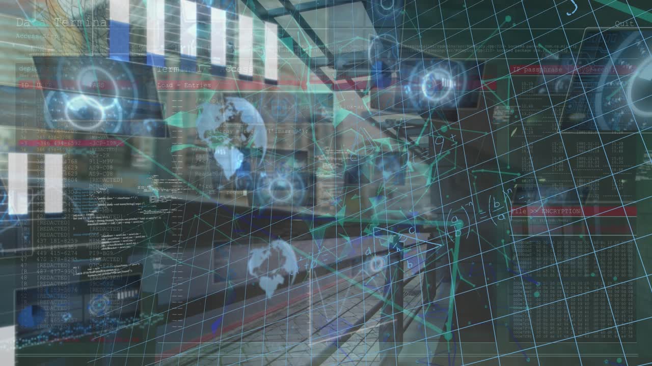 Animation of mathematical equations and data processing over server room
