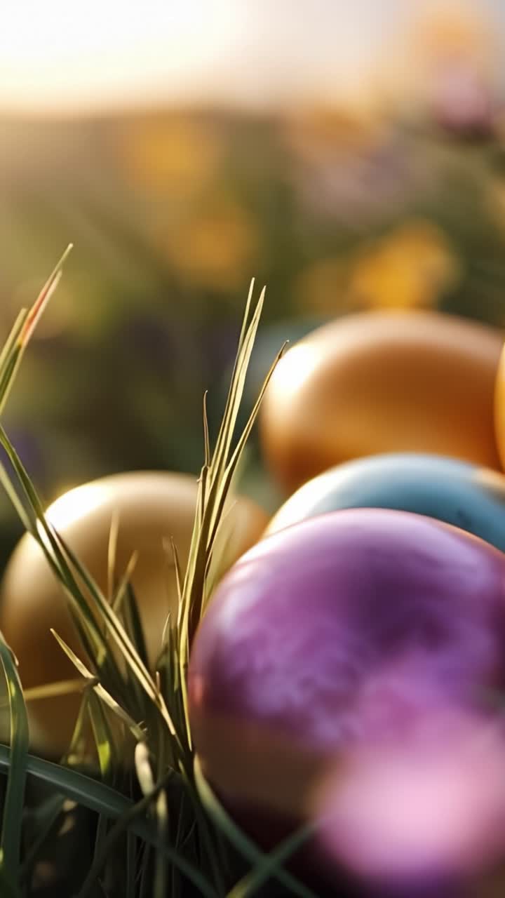 Colorful Easter Eggs Nestled in Lush Green Grass, Bathed in Soft Light Signifying Renewal and Joy during Spring Celebrations of Life and Togetherness