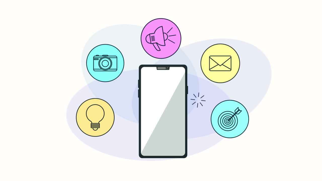 teléfono inteligente con animación de marketing en las redes sociales