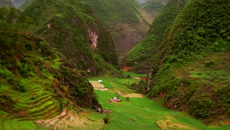 Un-Exuberante-Valle-Verde-Con-Hermosas-Tierras-De-Cultivo-De-Arroz-Enclavado-En-El-Lecho-De-La-Tierra