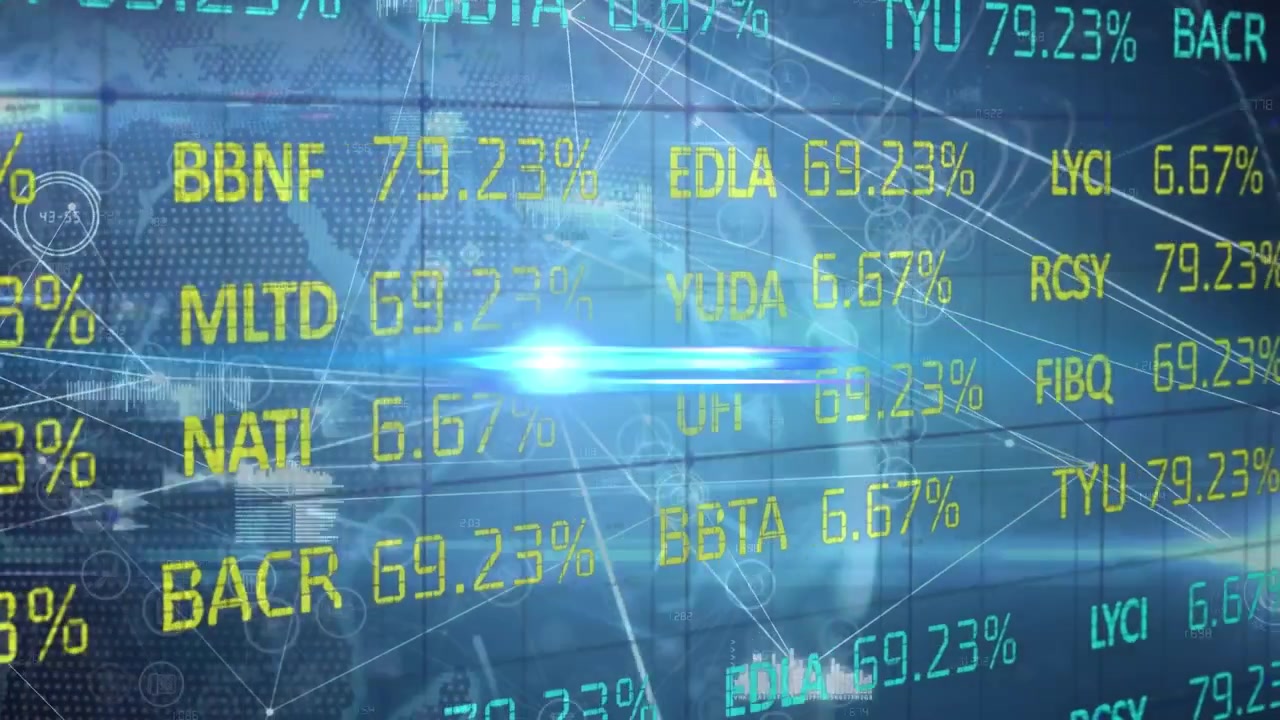 Animation of financial data processing over globe