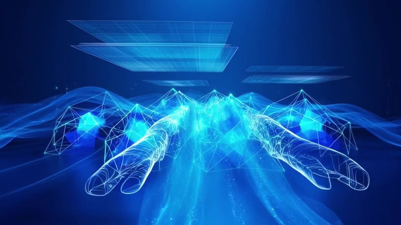 Digital Human Hands Interacting with Abstract Data Network
