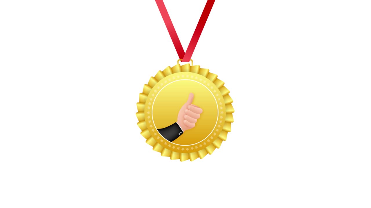 Badge with thumbs up on whine background. Motion graphics.