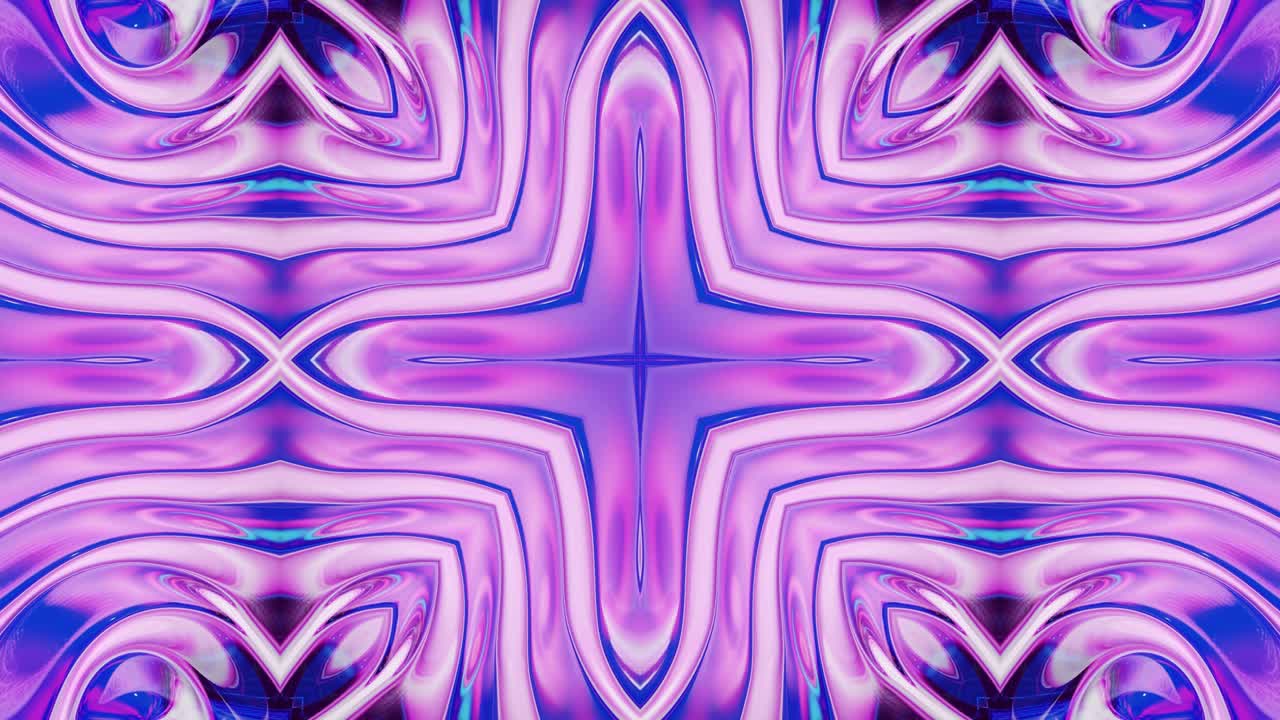 Tekutý vlnitý vzor jako kaleidoskop s vlnami, vícebarevný gradient. 3D stylové abstraktní opakující se pozadí, vlnitá symetrická struktura brilantního tekutého skla. 4k trendy barevná fluidní animace