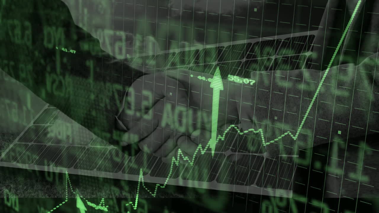 In school, child creating animation of financial graph with upward trend